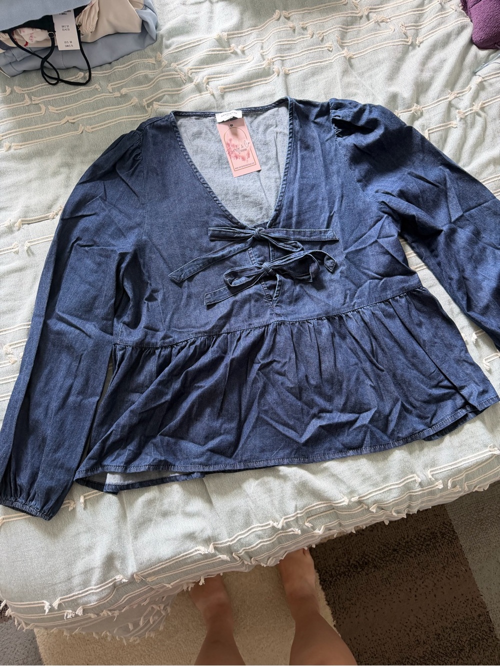 Women’s Denim Peplum Tie-Front Top